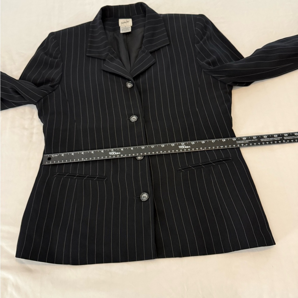 Black Pinstripe Blazer Size 14 Tailored Office Career Jacket - Picture 6 of 8